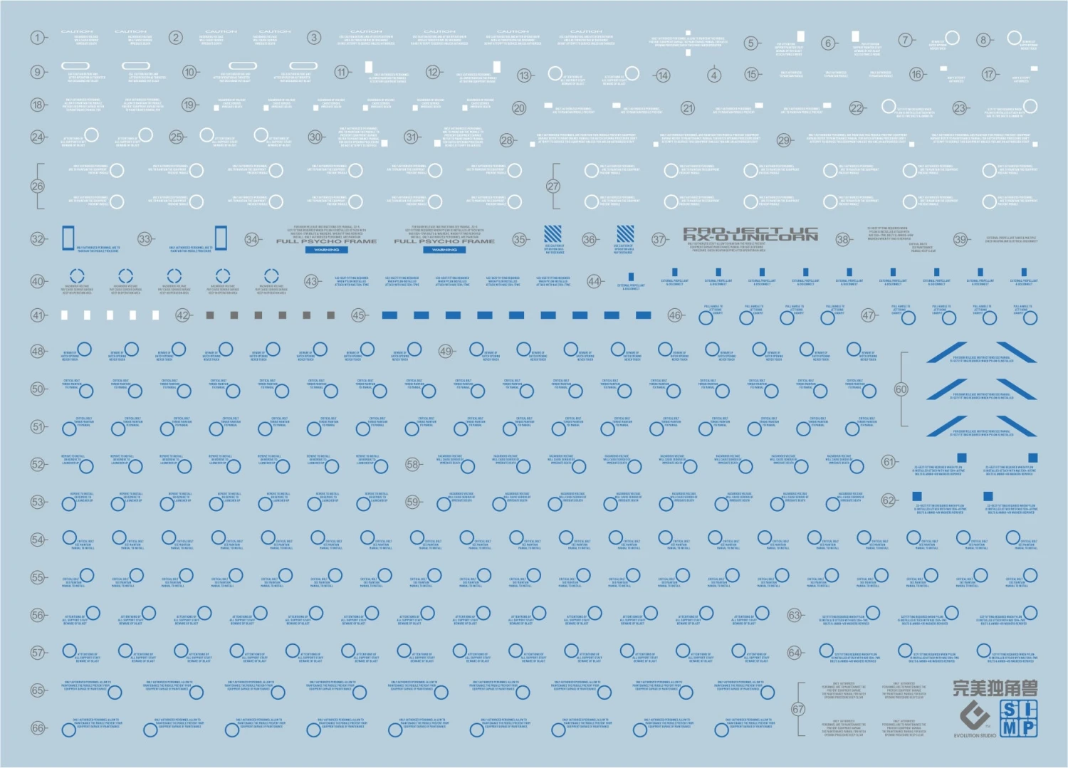 D21 PG Unicorn Gundam (Blue) Perfectibility & Divine Expansion Set Decal Sheet 2 D21 PG Unicorn Gundam (Blue) Perfectibility & Divine Expansion Set Decal Sheet - Image 2